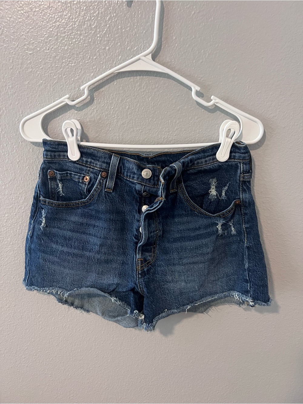 Levi's Dark Blue Distressed Denim Cutoff Shorts